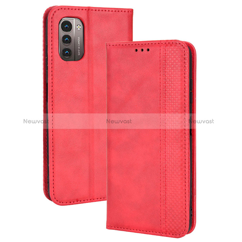 Leather Case Stands Flip Cover Holder BY4 for Nokia G11 Red