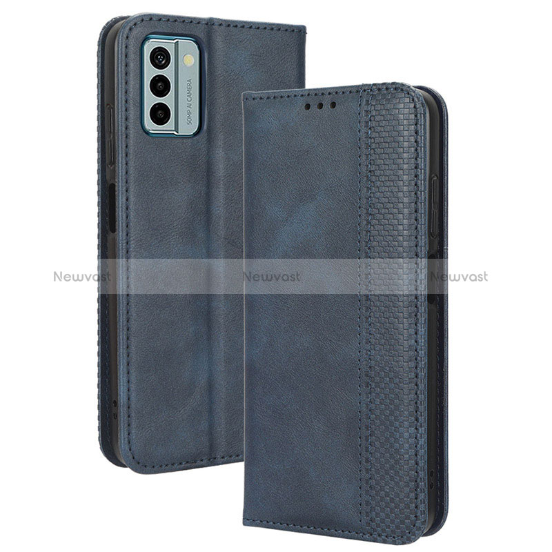 Leather Case Stands Flip Cover Holder BY4 for Nokia G22 Blue