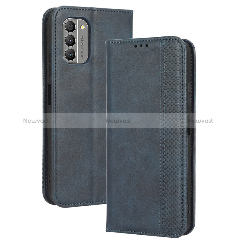 Leather Case Stands Flip Cover Holder BY4 for Nokia G400 5G Blue