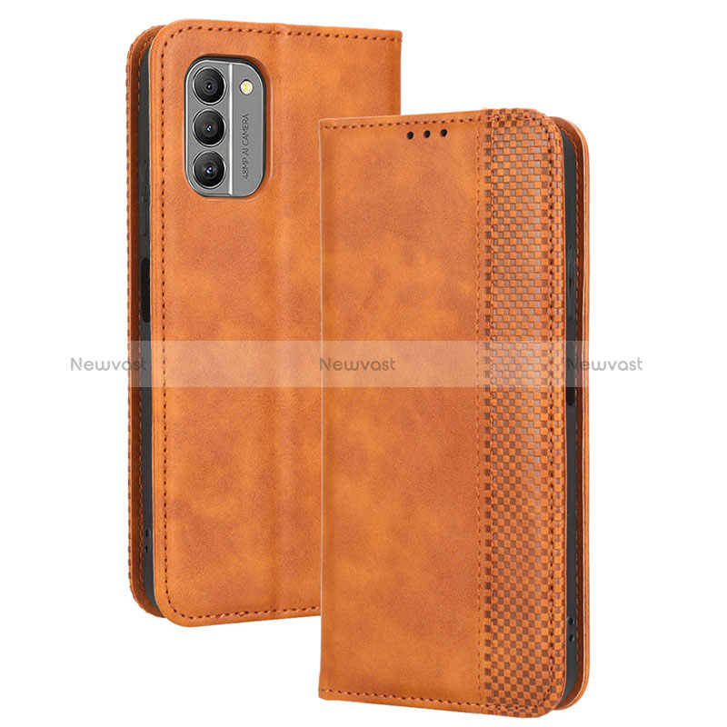 Leather Case Stands Flip Cover Holder BY4 for Nokia G400 5G Brown