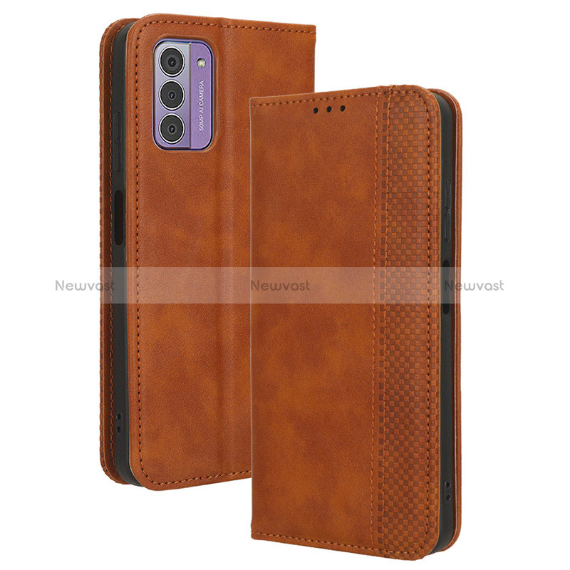 Leather Case Stands Flip Cover Holder BY4 for Nokia G42 5G Brown