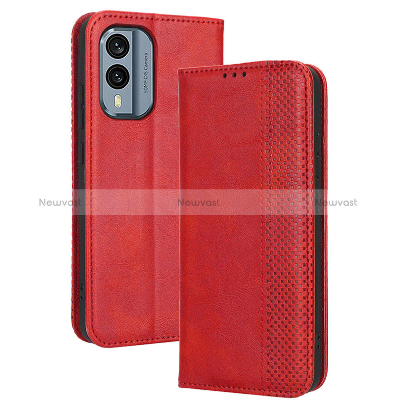 Leather Case Stands Flip Cover Holder BY4 for Nokia X30 5G Red