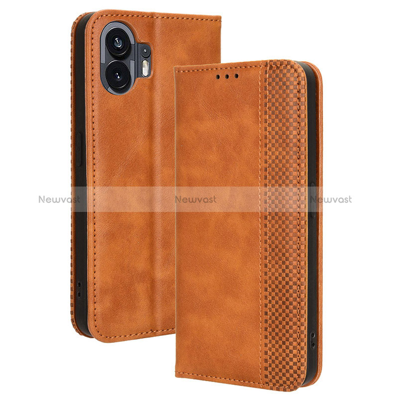 Leather Case Stands Flip Cover Holder BY4 for Nothing Phone 2 Brown