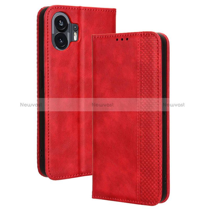 Leather Case Stands Flip Cover Holder BY4 for Nothing Phone 2 Red