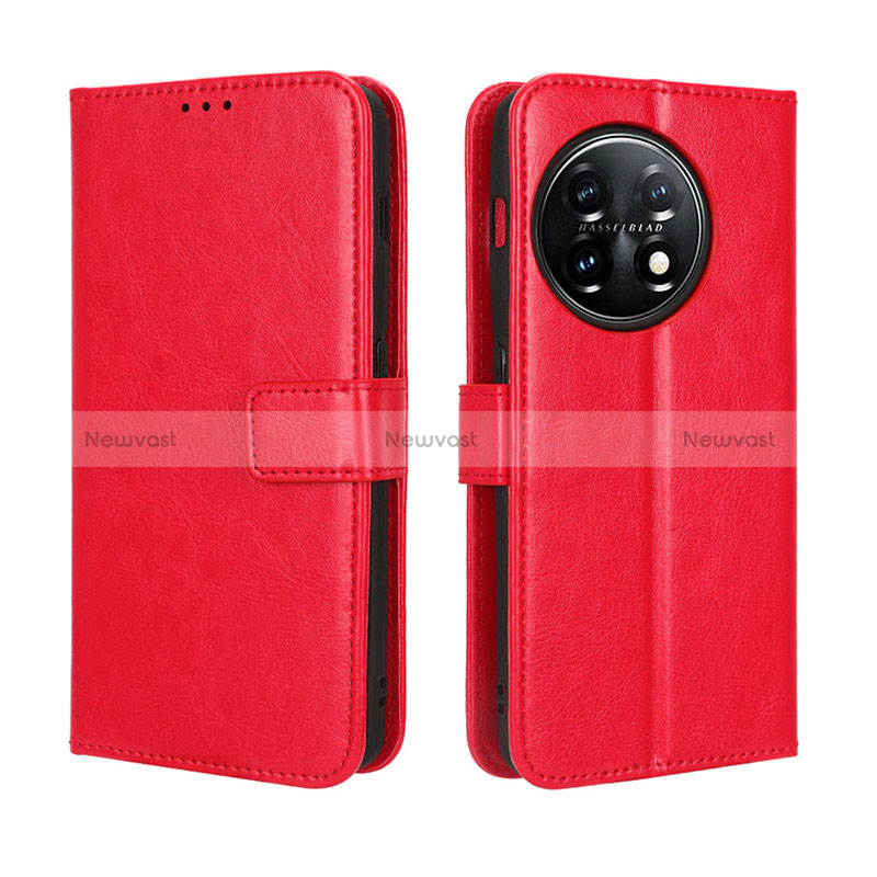 Leather Case Stands Flip Cover Holder BY4 for OnePlus 11R 5G Red