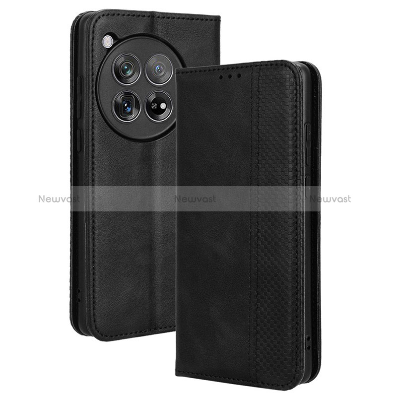 Leather Case Stands Flip Cover Holder BY4 for OnePlus 12 5G Black