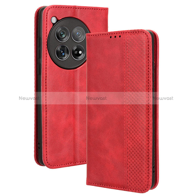 Leather Case Stands Flip Cover Holder BY4 for OnePlus 12 5G Red