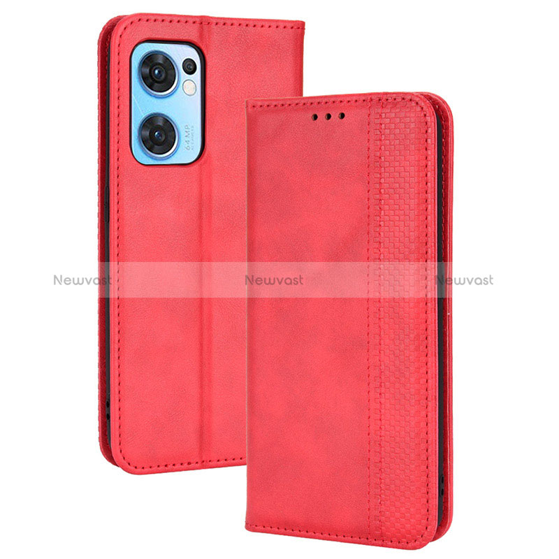 Leather Case Stands Flip Cover Holder BY4 for OnePlus Nord CE 2 5G Red