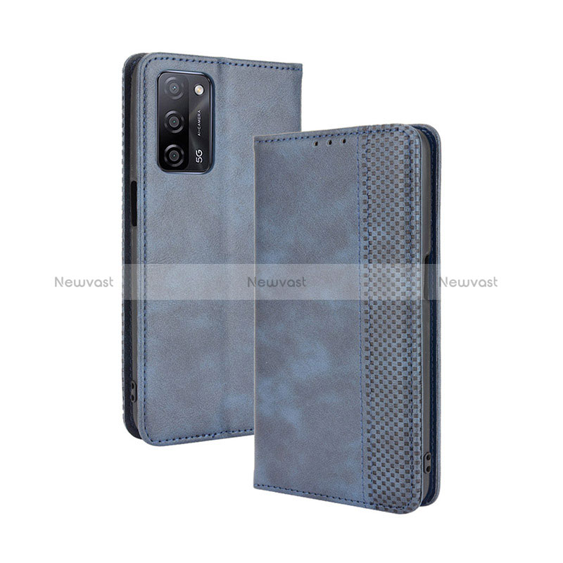 Leather Case Stands Flip Cover Holder BY4 for Oppo A53s 5G Blue