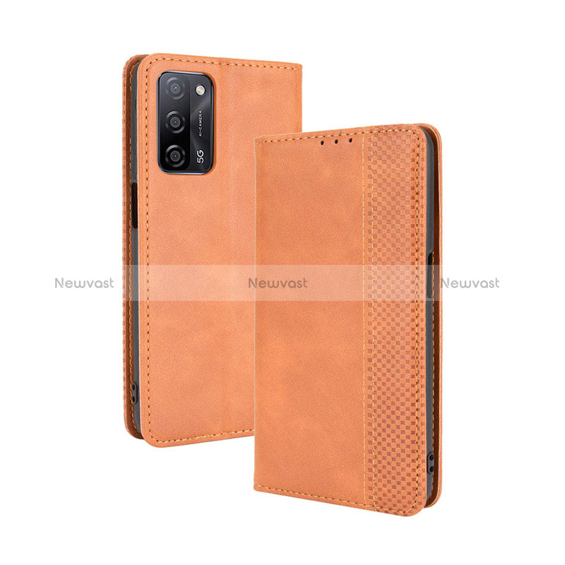 Leather Case Stands Flip Cover Holder BY4 for Oppo A53s 5G Brown