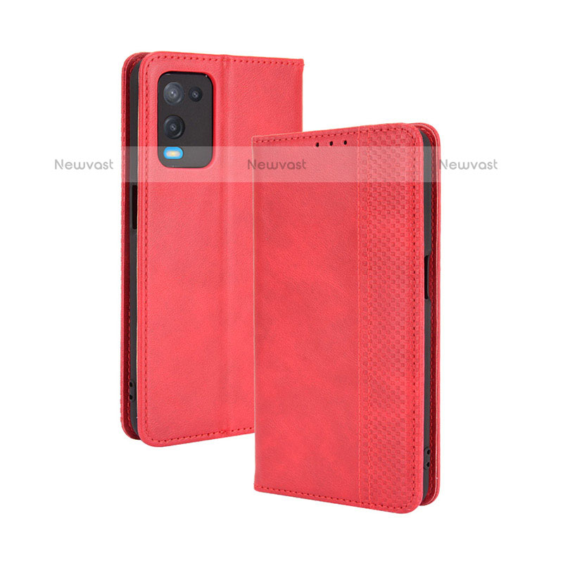 Leather Case Stands Flip Cover Holder BY4 for Oppo A54 4G Red