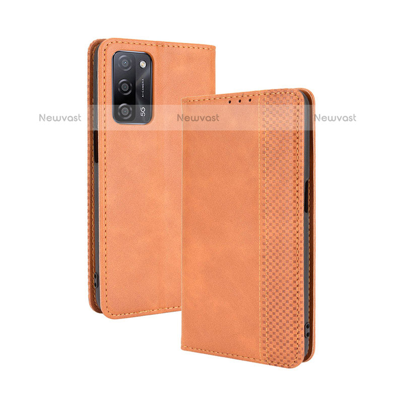 Leather Case Stands Flip Cover Holder BY4 for Oppo A55 5G Brown