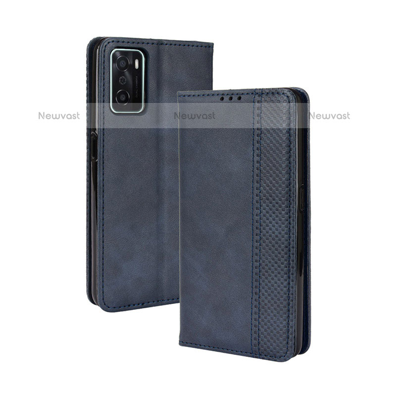 Leather Case Stands Flip Cover Holder BY4 for Oppo A55S 5G Blue