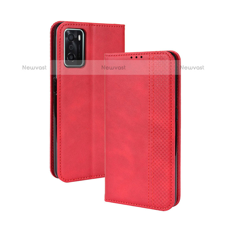 Leather Case Stands Flip Cover Holder BY4 for Oppo A55S 5G Red