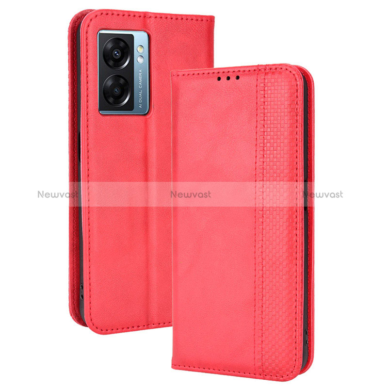 Leather Case Stands Flip Cover Holder BY4 for Oppo A56S 5G Red