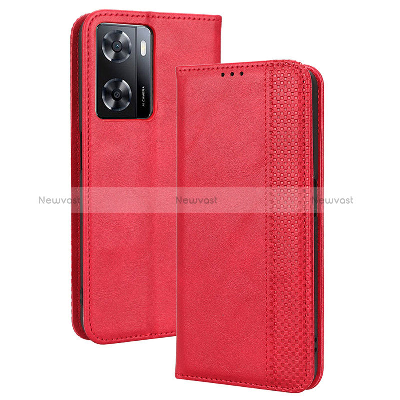 Leather Case Stands Flip Cover Holder BY4 for Oppo A57 4G Red