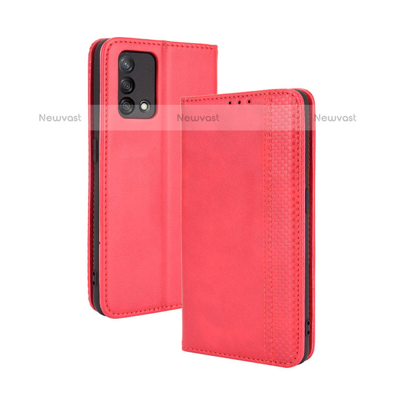 Leather Case Stands Flip Cover Holder BY4 for Oppo A74 4G Red