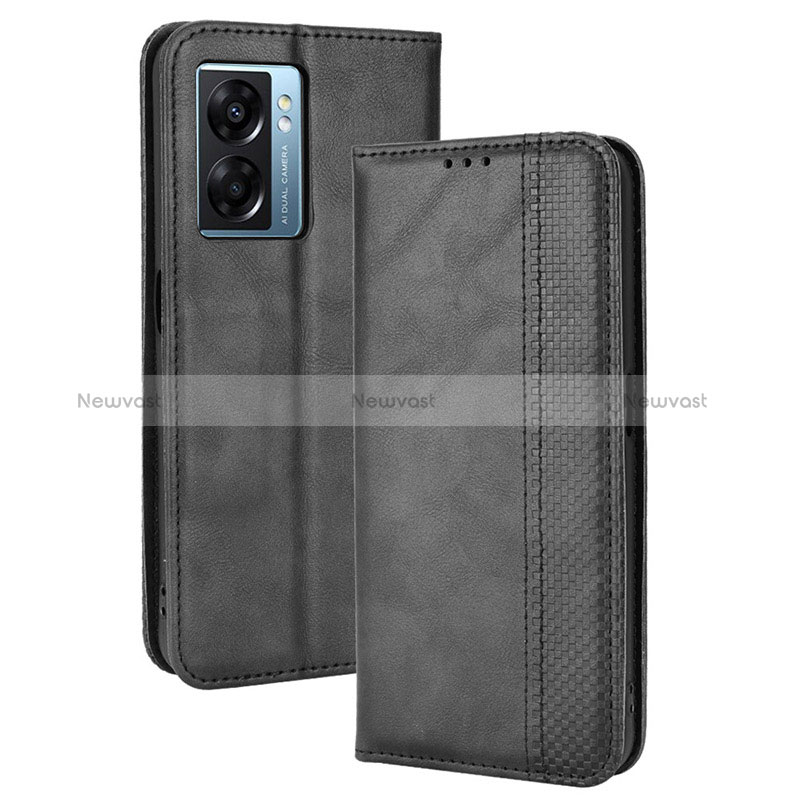 Leather Case Stands Flip Cover Holder BY4 for Oppo A77 5G Black