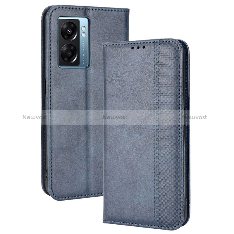 Leather Case Stands Flip Cover Holder BY4 for Oppo A77 5G Blue