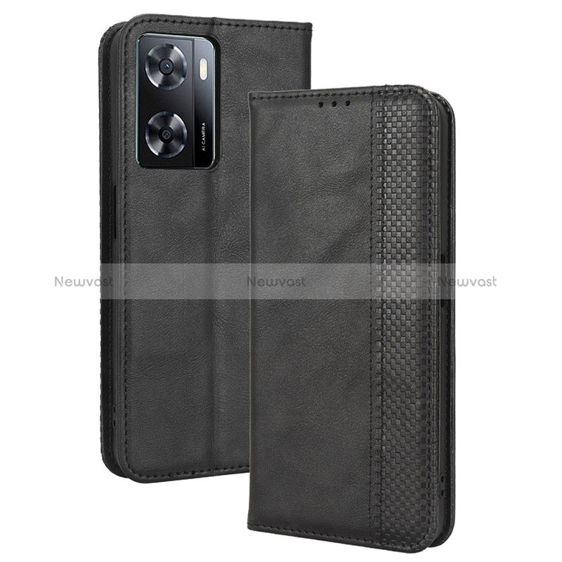 Leather Case Stands Flip Cover Holder BY4 for Oppo A77s Black