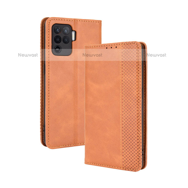 Leather Case Stands Flip Cover Holder BY4 for Oppo A94 4G Brown