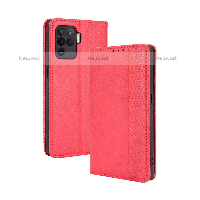 Leather Case Stands Flip Cover Holder BY4 for Oppo A94 4G Red