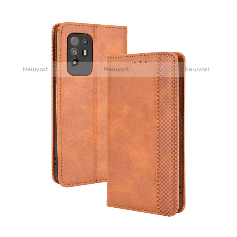 Leather Case Stands Flip Cover Holder BY4 for Oppo A94 5G Brown