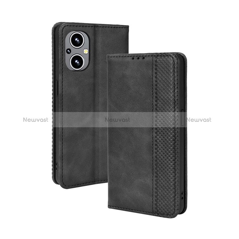 Leather Case Stands Flip Cover Holder BY4 for Oppo A96 5G Black