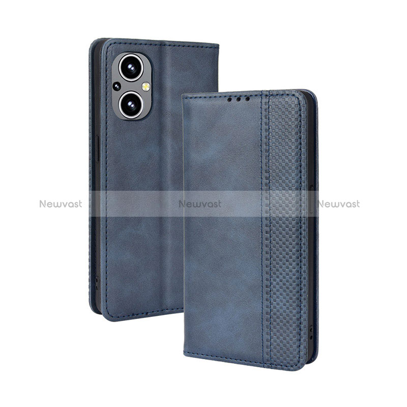 Leather Case Stands Flip Cover Holder BY4 for Oppo A96 5G Blue