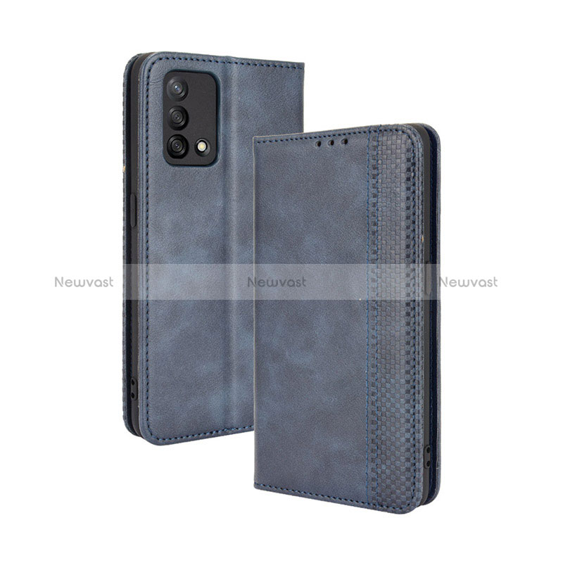 Leather Case Stands Flip Cover Holder BY4 for Oppo F19 Blue