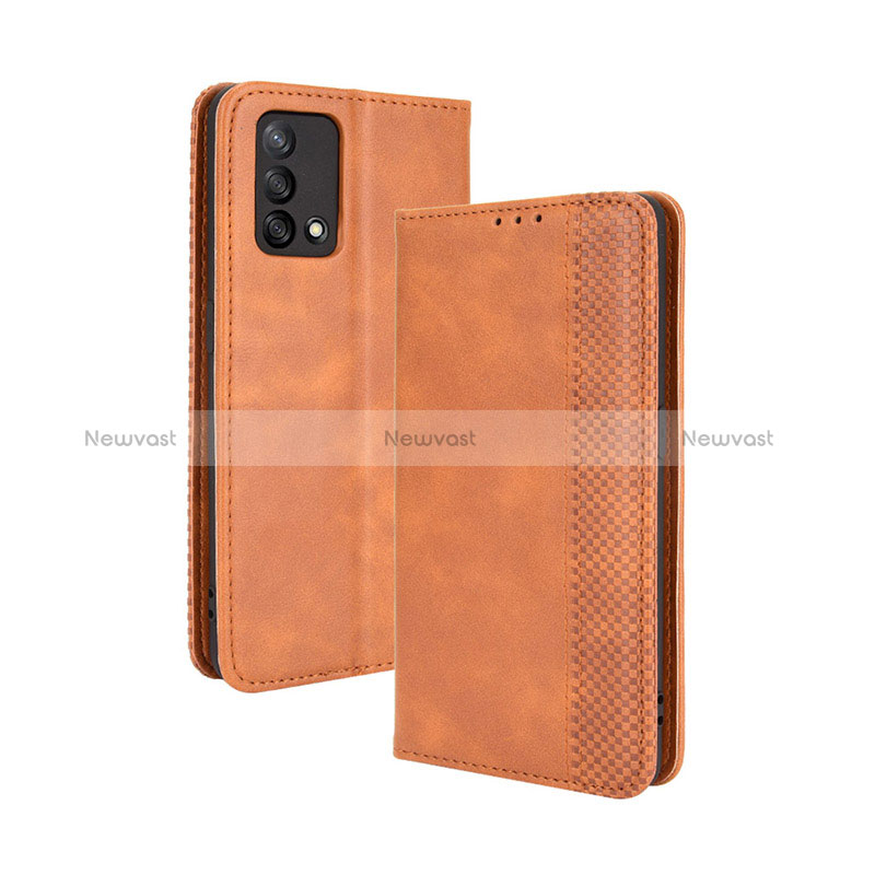 Leather Case Stands Flip Cover Holder BY4 for Oppo F19 Brown