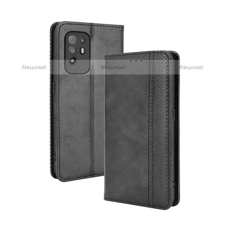 Leather Case Stands Flip Cover Holder BY4 for Oppo F19 Pro+ Plus 5G Black