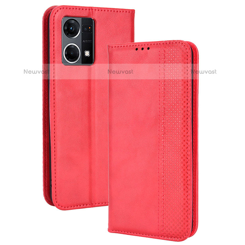 Leather Case Stands Flip Cover Holder BY4 for Oppo F21 Pro 4G Red