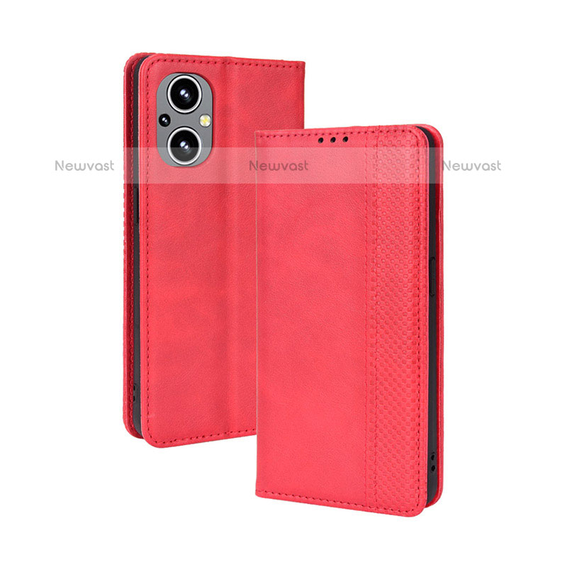 Leather Case Stands Flip Cover Holder BY4 for Oppo F21 Pro 5G Red