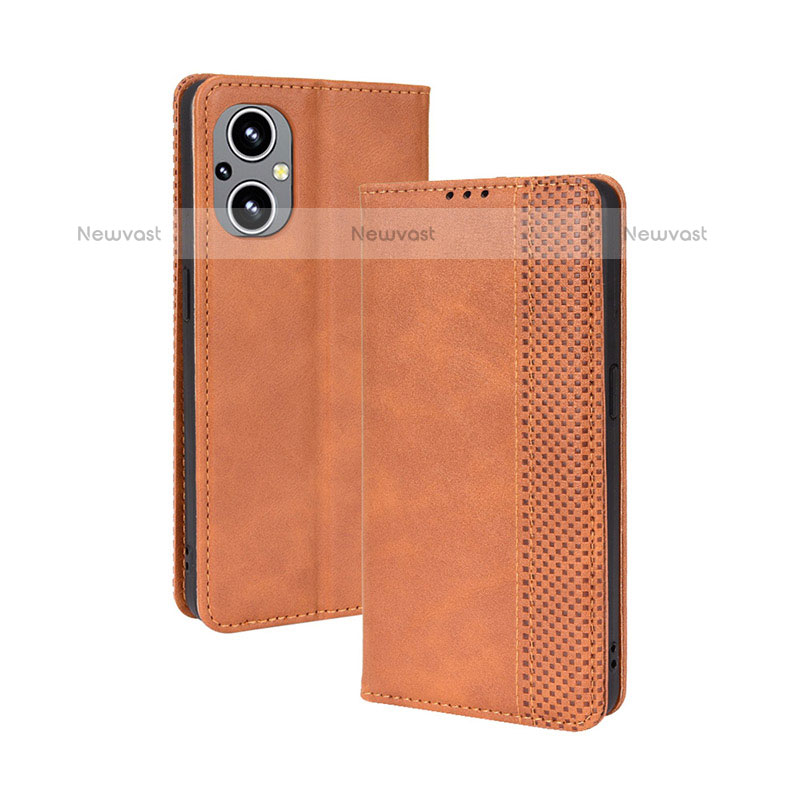 Leather Case Stands Flip Cover Holder BY4 for Oppo F21s Pro 5G Brown