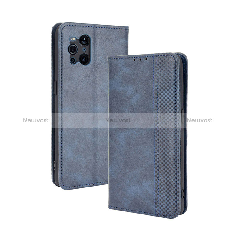 Leather Case Stands Flip Cover Holder BY4 for Oppo Find X3 5G Blue