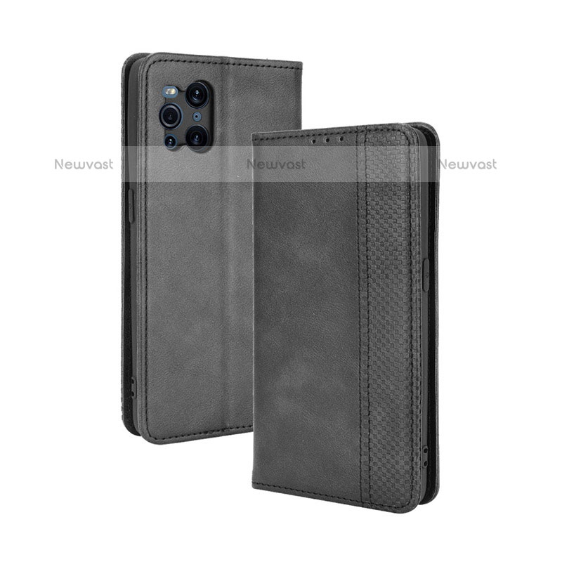 Leather Case Stands Flip Cover Holder BY4 for Oppo Find X3 Pro 5G Black