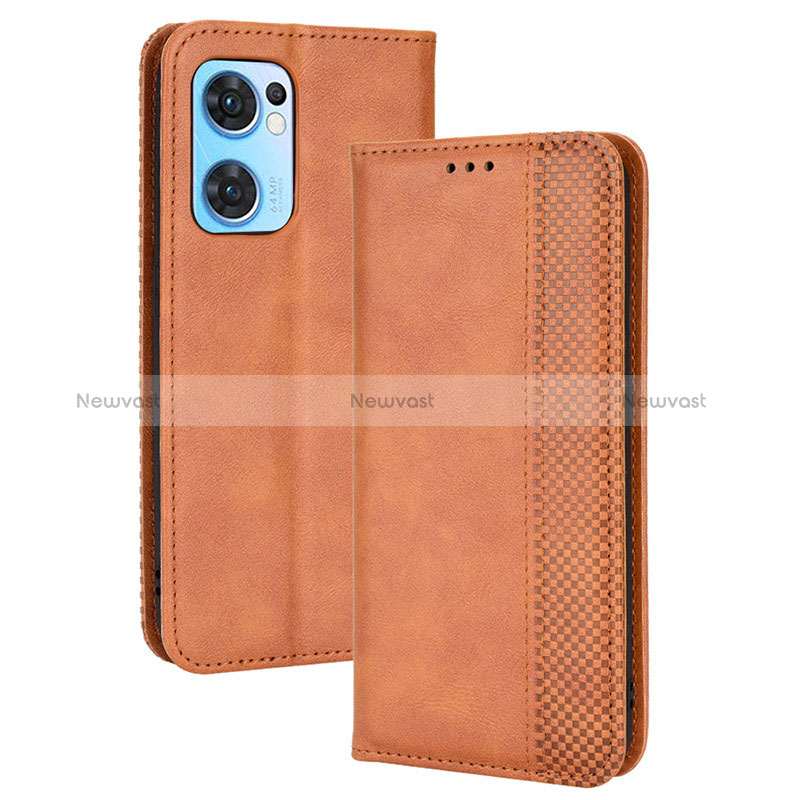 Leather Case Stands Flip Cover Holder BY4 for Oppo Find X5 Lite 5G Brown