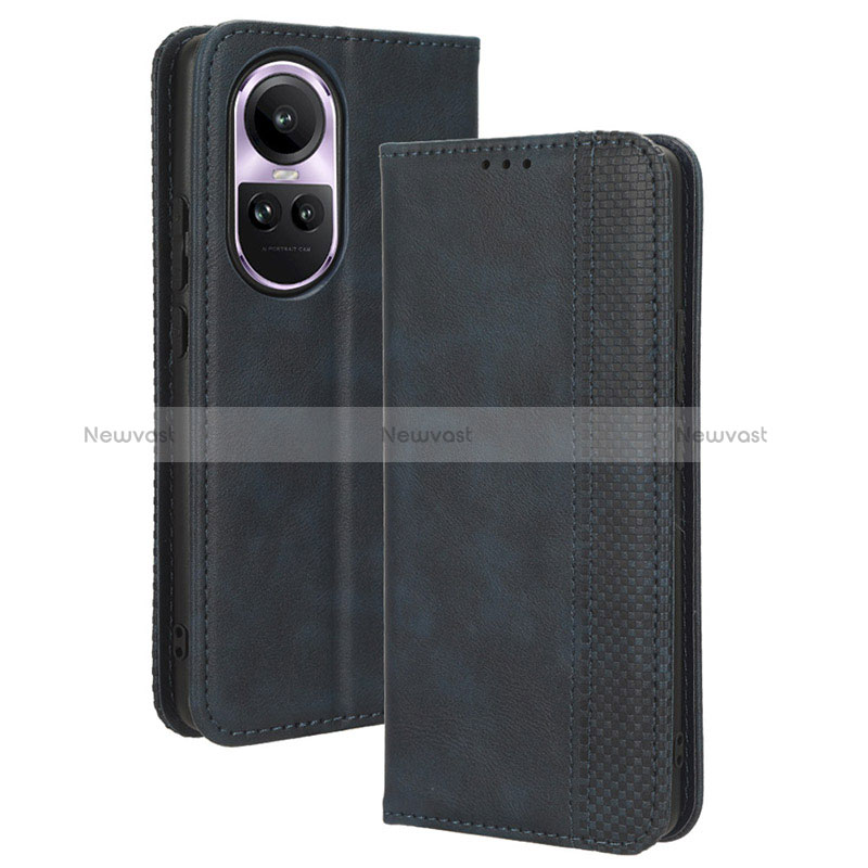 Leather Case Stands Flip Cover Holder BY4 for Oppo Reno10 Pro 5G Blue