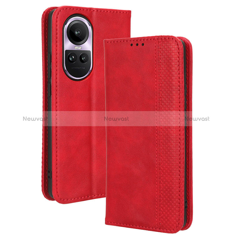 Leather Case Stands Flip Cover Holder BY4 for Oppo Reno10 Pro 5G Red