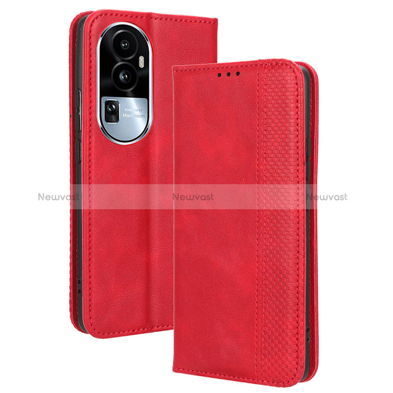 Leather Case Stands Flip Cover Holder BY4 for Oppo Reno10 Pro+ Plus 5G Red