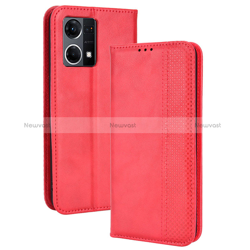 Leather Case Stands Flip Cover Holder BY4 for Oppo Reno7 4G Red