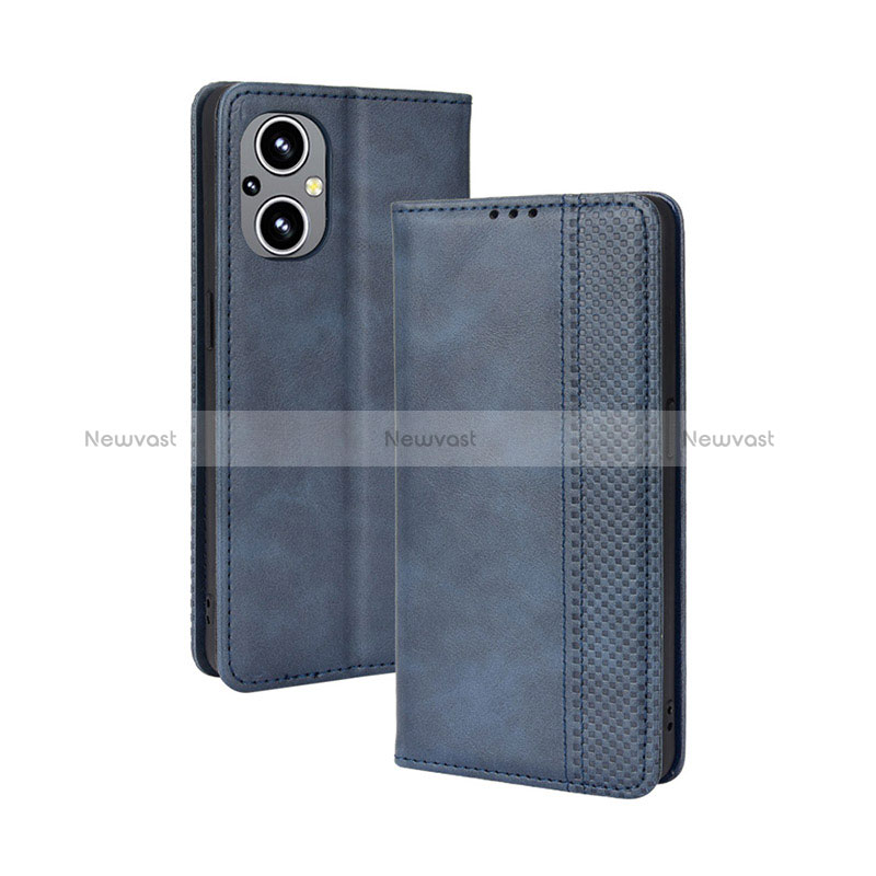 Leather Case Stands Flip Cover Holder BY4 for Oppo Reno8 Lite 5G Blue