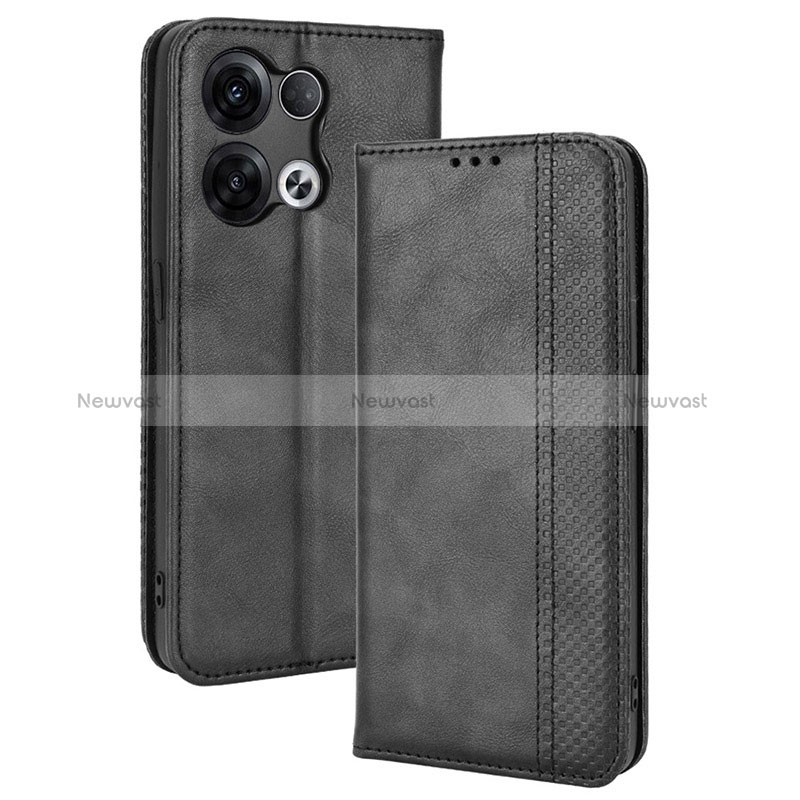 Leather Case Stands Flip Cover Holder BY4 for Oppo Reno8 Pro 5G Black