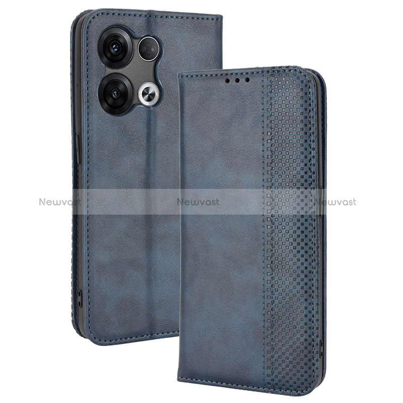 Leather Case Stands Flip Cover Holder BY4 for Oppo Reno8 Pro 5G Blue