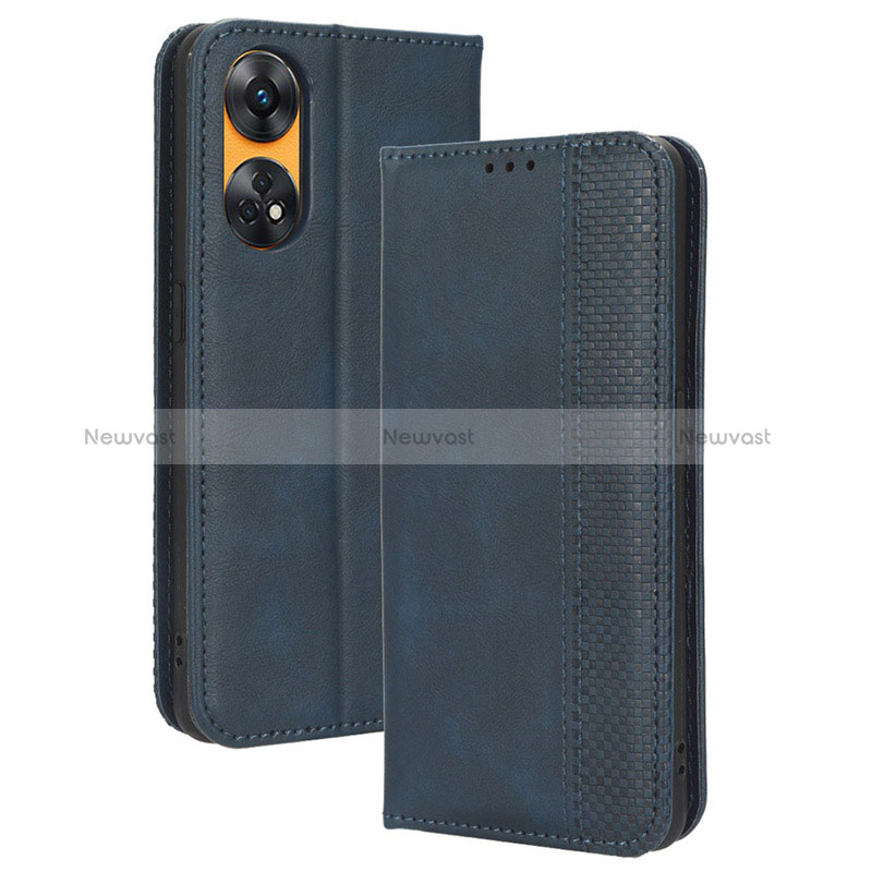 Leather Case Stands Flip Cover Holder BY4 for Oppo Reno8 T 4G Blue