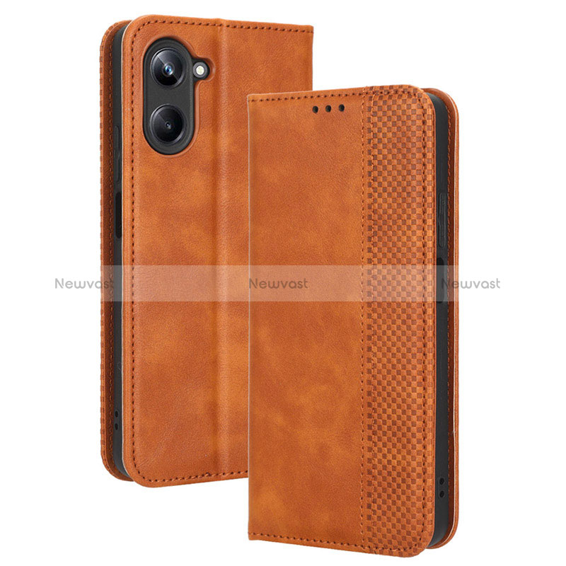 Leather Case Stands Flip Cover Holder BY4 for Realme 10 4G Brown