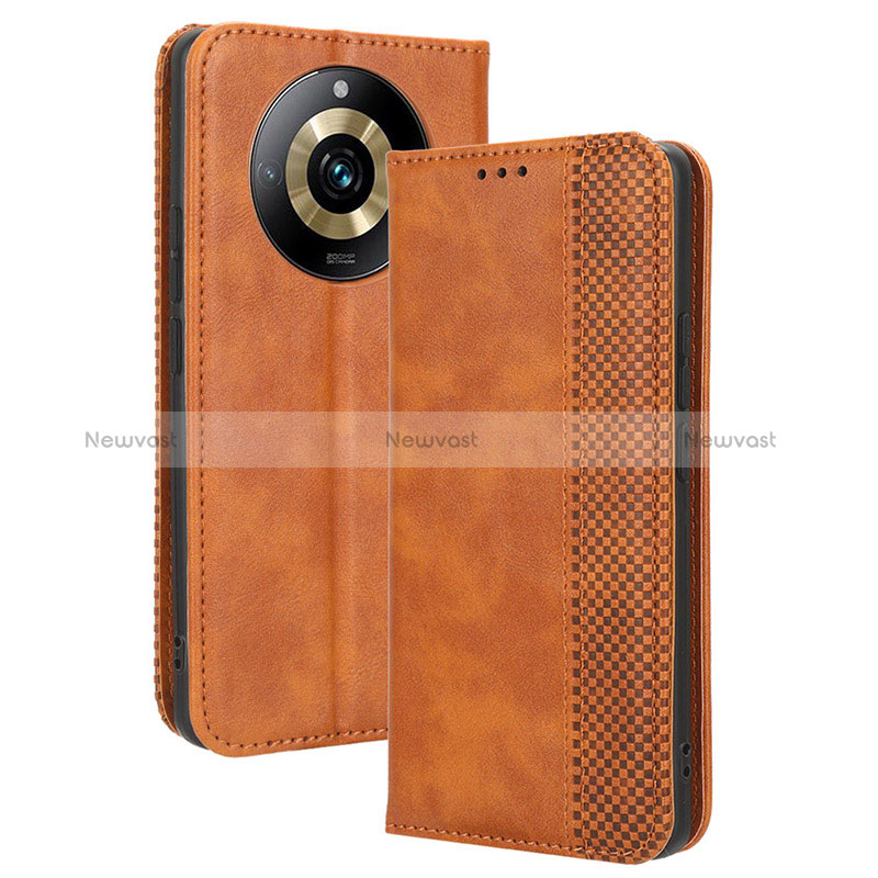 Leather Case Stands Flip Cover Holder BY4 for Realme 11 Pro 5G Brown