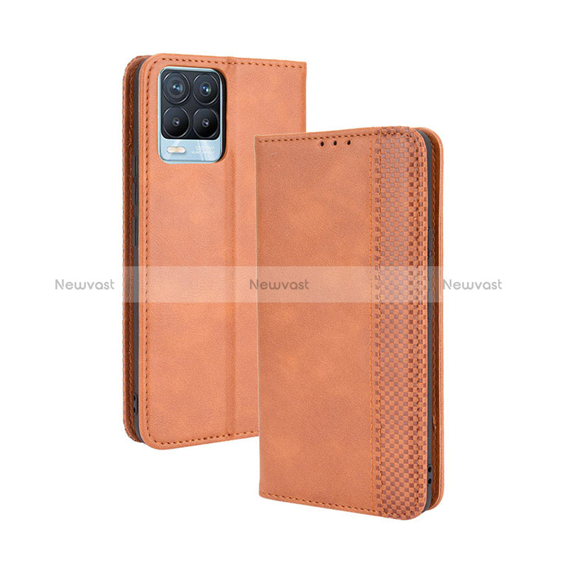 Leather Case Stands Flip Cover Holder BY4 for Realme 8 Pro Brown