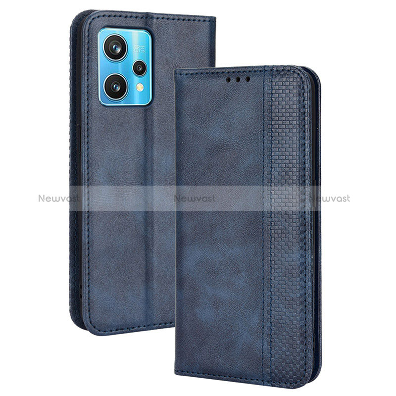 Leather Case Stands Flip Cover Holder BY4 for Realme 9 5G Blue